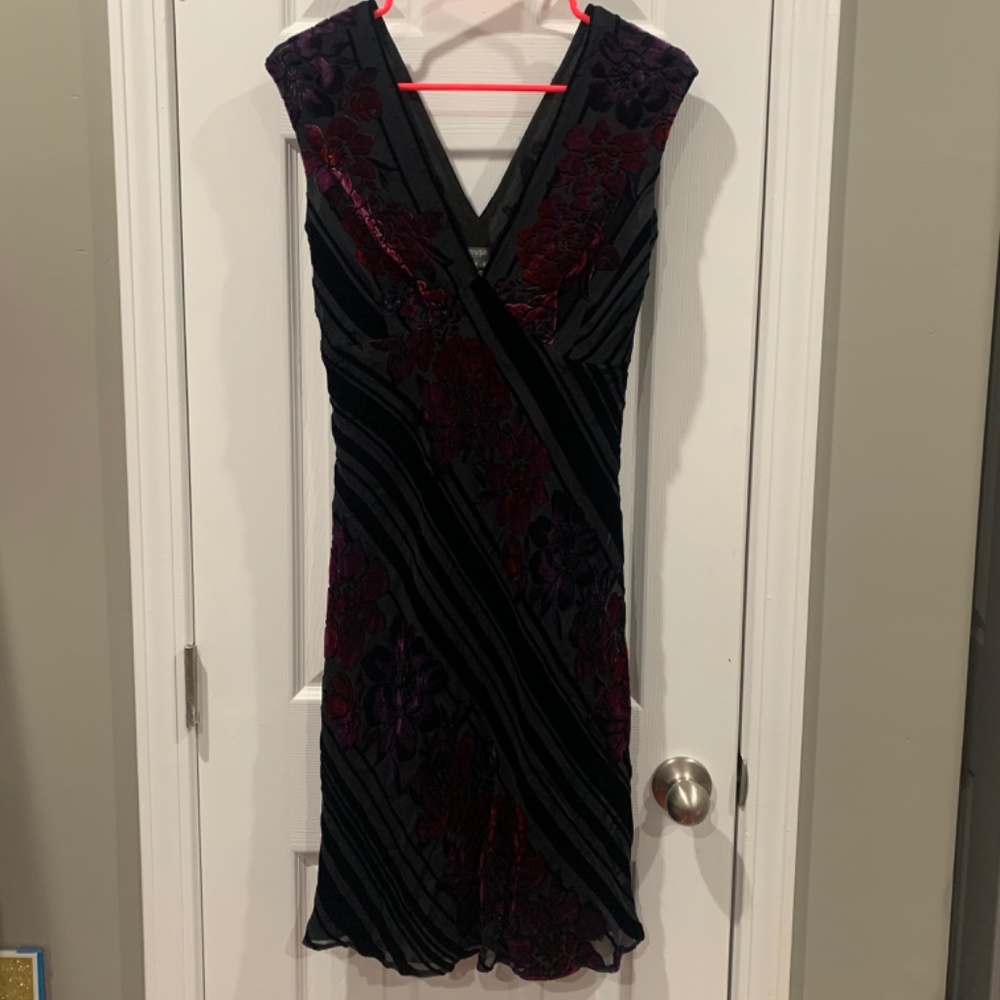 Vintage Muse Black Crushed Velvet Bias A-Line Dress Size 4 - Picture 3 of 11